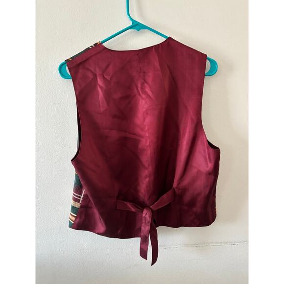 Vintage Talbots Womens Equestrian Vest Small Red Green Plaid 90s 80s Old Money - Picture 5 of 6